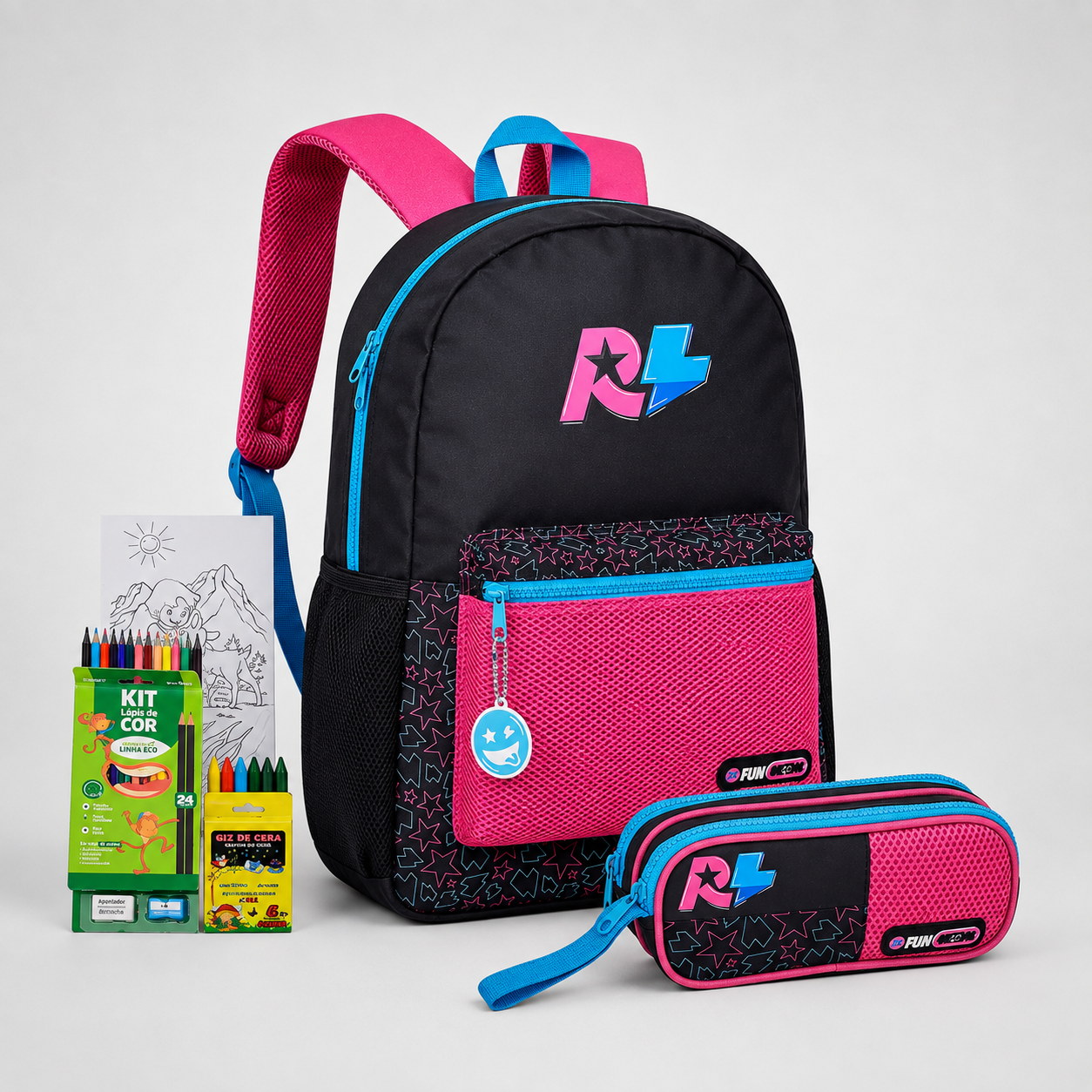 Kit Mochila Estojo Duplo Juvenil Menina